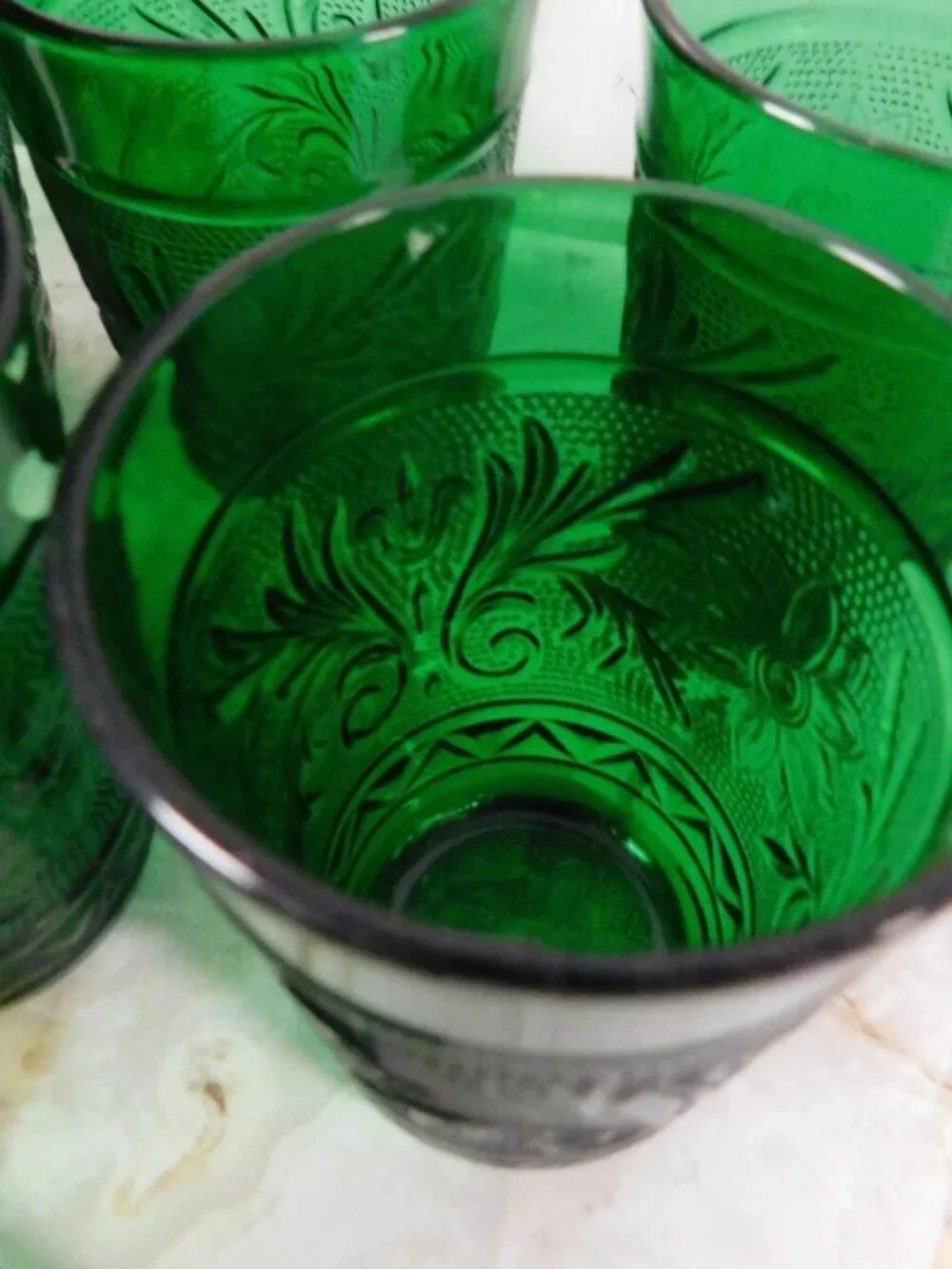 60s Era Anchor Hocking Green Sandwich Glass Flat 9 oz Tumblers s/10